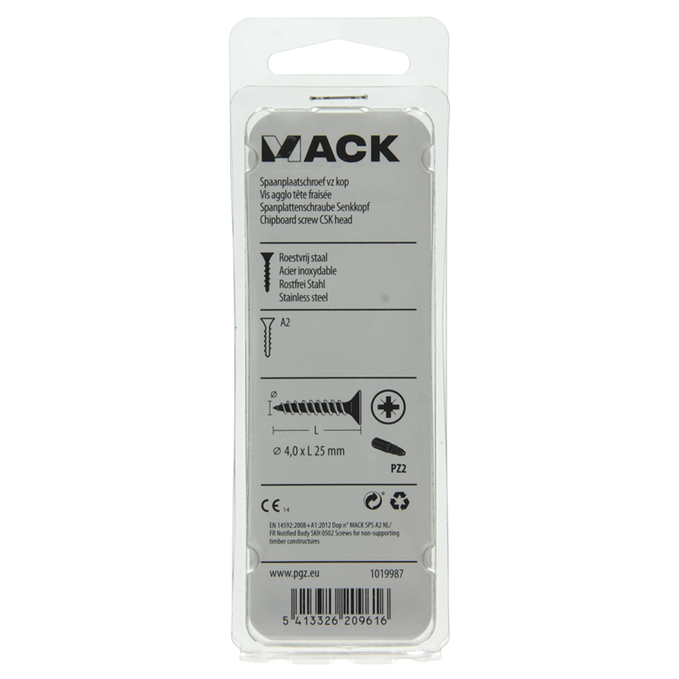 Mack 1019987 - spaanplaatschroef vz kop rvs 70 st 4,0 x 25 mm | 5 stuks