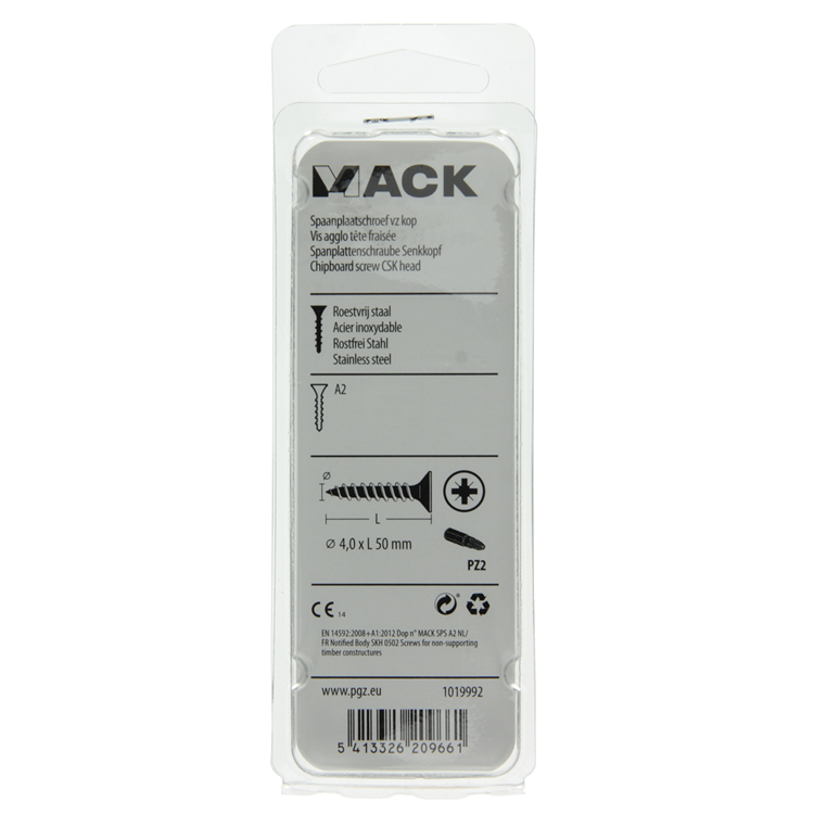 Mack 1019992 - spaanplaatschroef vz kop rvs 32 st 4,0 x 50 mm | 5 stuks