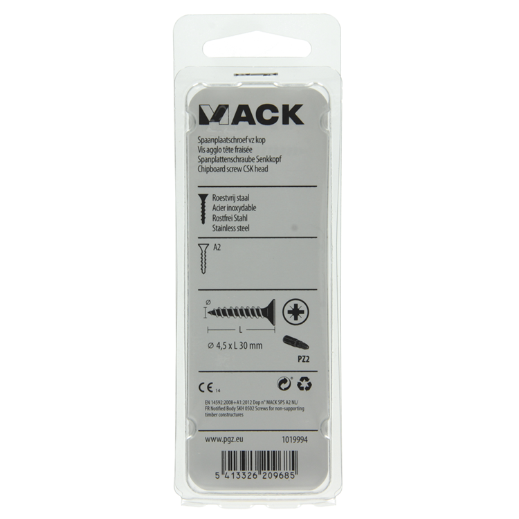 Mack 1019994 - spaanplaatschroef vz kop rvs 50 st 4,5 x 30 mm | 5 stuks