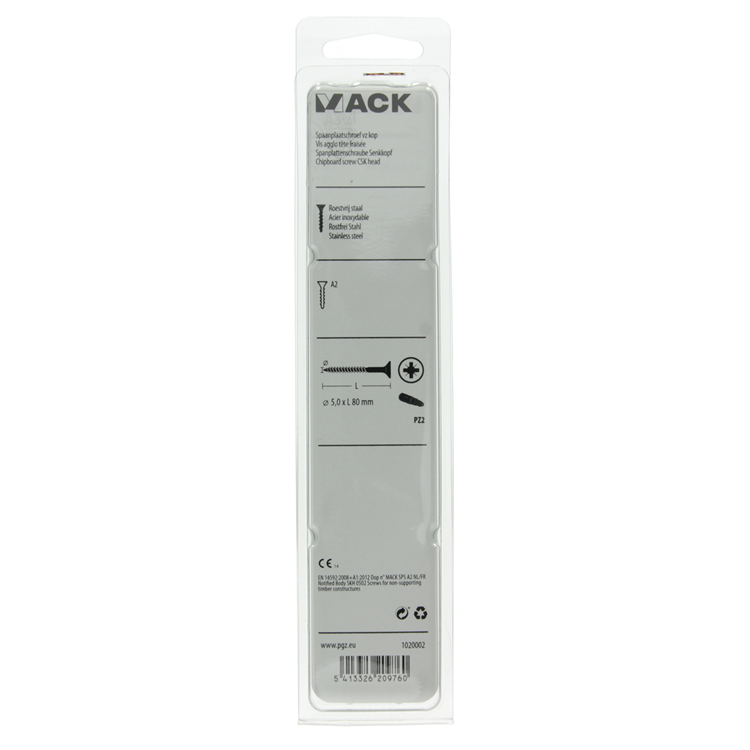 Mack 1020002 - spaanplaatschroef vz kop rvs 15 st 5,0 x 80 mm | 5 stuks