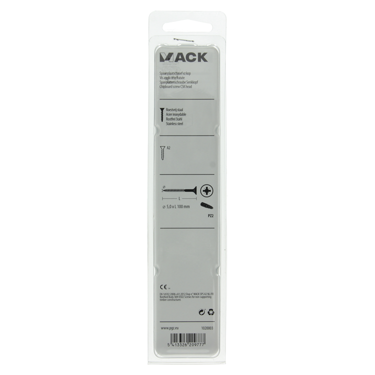Mack 1020003 - spaanplaatschroef vz kop rvs 12 st 5,0 x100 mm | 5 stuks