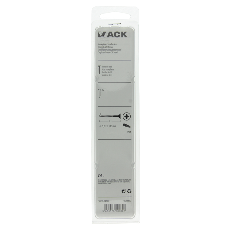 Mack 1020006 - spaanplaatschroef vz kop rvs 12 st 6,0 x 100mm | 5 stuks