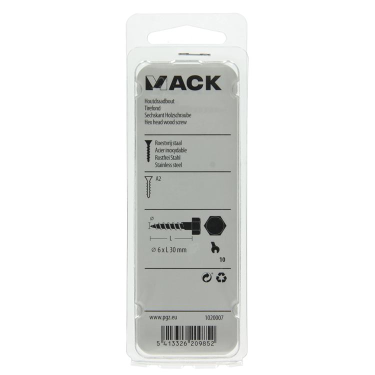 Mack 1020007 - houtdraadbout roestvrijstaal 18 st 6 x 30 mm | 5 stuks