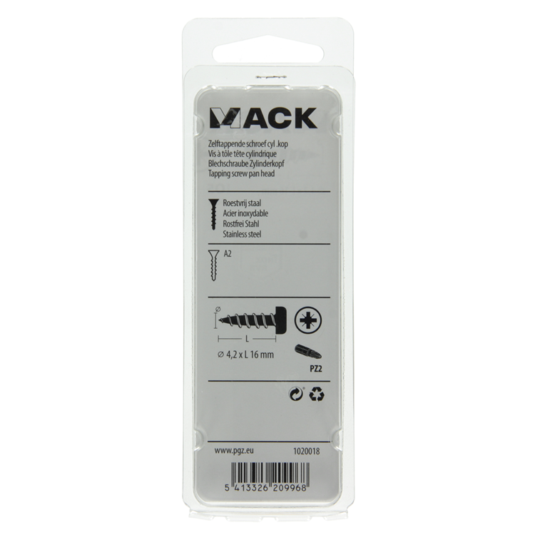 Mack 1020018 - zelftappende schroef cyl.kop a2 40 st 4,2 x 16 mm | 5 stuks