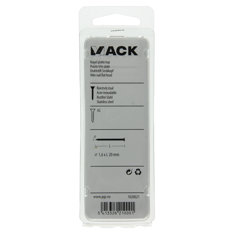 Mack 1020021 - nagel platte kop inox a2 100 st 1,6 x 20 mm | 5 stuks