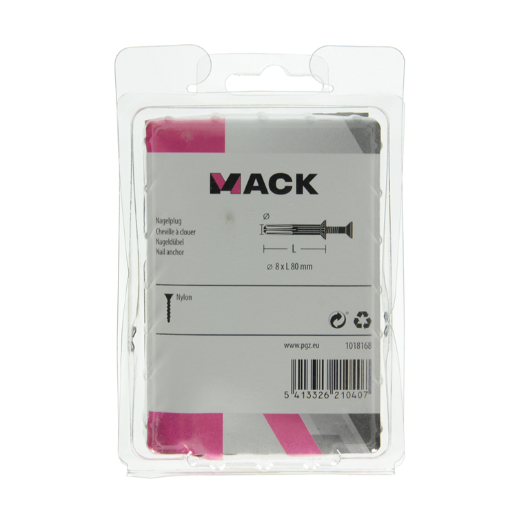 Mack 1018168 - nylon nagelplug polyamide 22 st 8 x 80 mm | 3 stuks