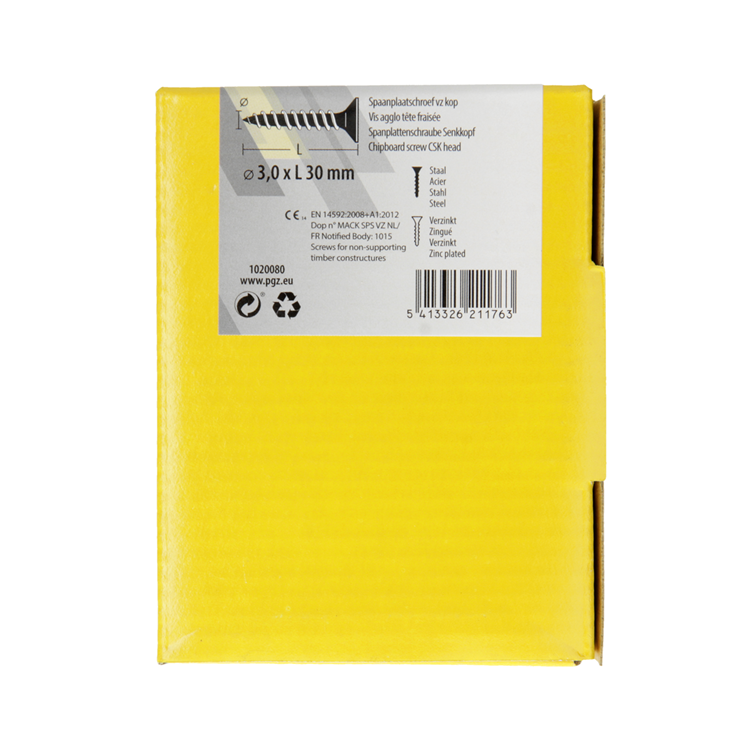 Mack 1020080 - spaanplaatschroef vz kop geel vz 200 st 3,0 x 30 mm | 5 stuks