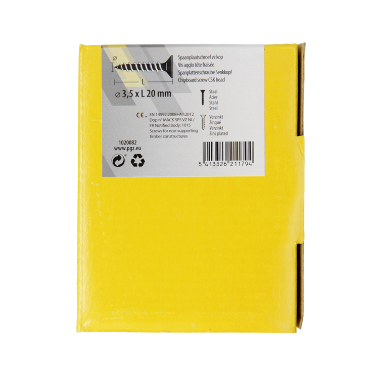 Mack 1020082 - spaanplaatschroef vz kop geel vz 200 st 3,5 x 20 mm | 5 stuks