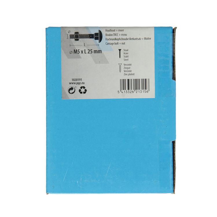 Mack 1020191 - houtbout + moer verzinkt 50 stm5 x 25 mm | 5 stuks