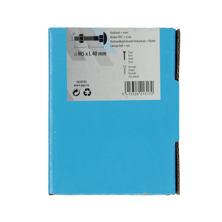 Mack 1020193 - houtbout + moer verzinkt 40 stm5 x 40 mm | 5 stuks