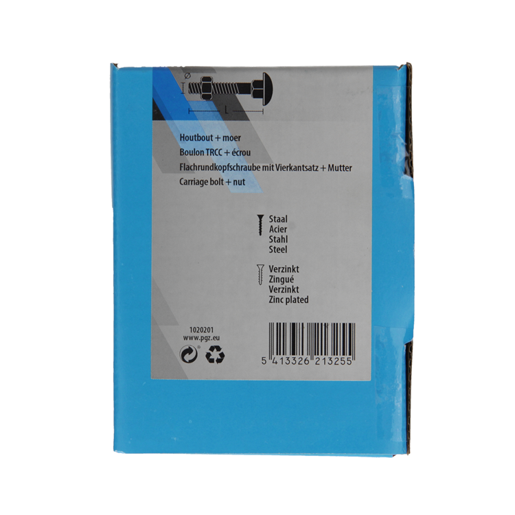 Mack 1020201 - houtbout + moer verzinkt 22 stm6 x 70 mm | 5 stuks