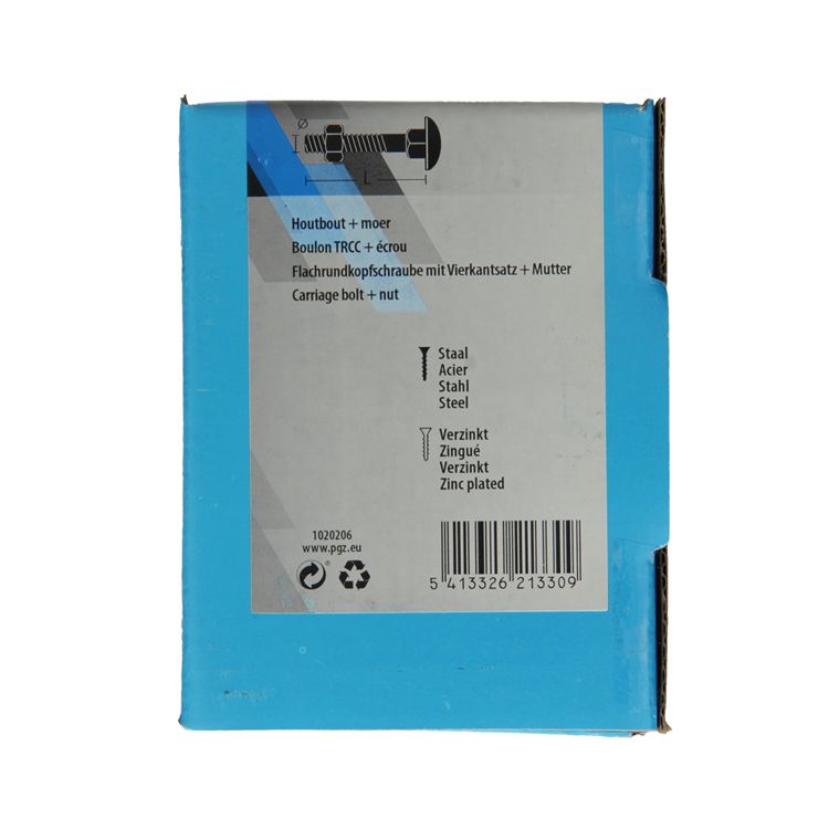 Mack 1020206 - houtbout + moer verzinkt 20 stm8 x 50 mm | 5 stuks
