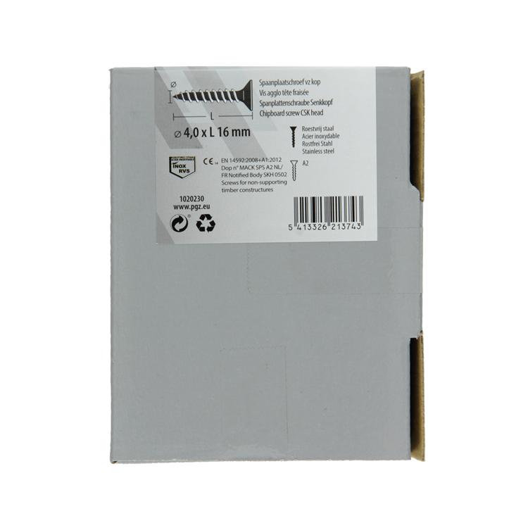 Mack 1020230 - spaanplaatschroef vz kop inox a2 200 st 4,0 x 16 mm | 2 stuks