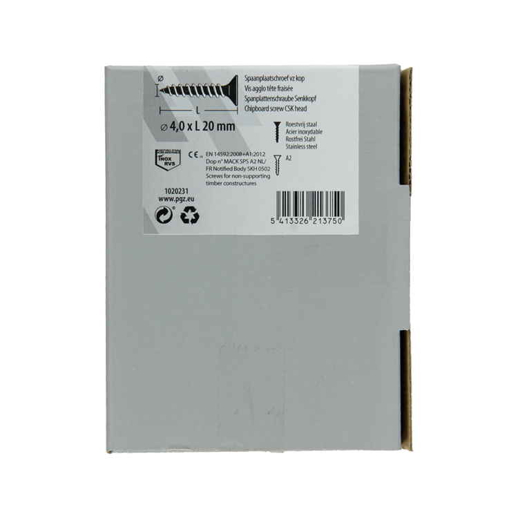 Mack 1020231 - spaanplaatschroef vz kop inox a2 200 st 4,0 x 20 mm | 2 stuks
