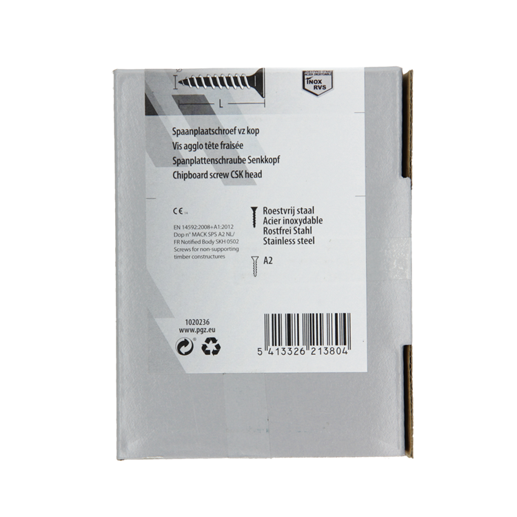 Mack 1020236 - spaanplaatschroef vz kop inox a2 100 st 4,0 x 45 mm | 2 stuks