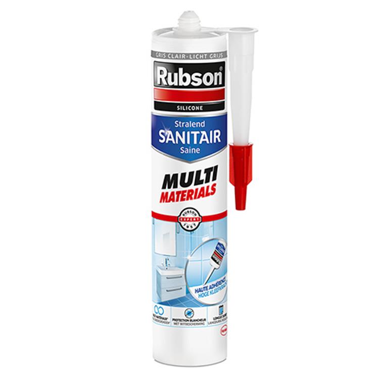 Rubson sanitair kit multi-materials lichtgrijs 280 ml – siliconenkit voor badkamer – schimmelbestendig waterdicht – voor douche, bad sanitair afdichting