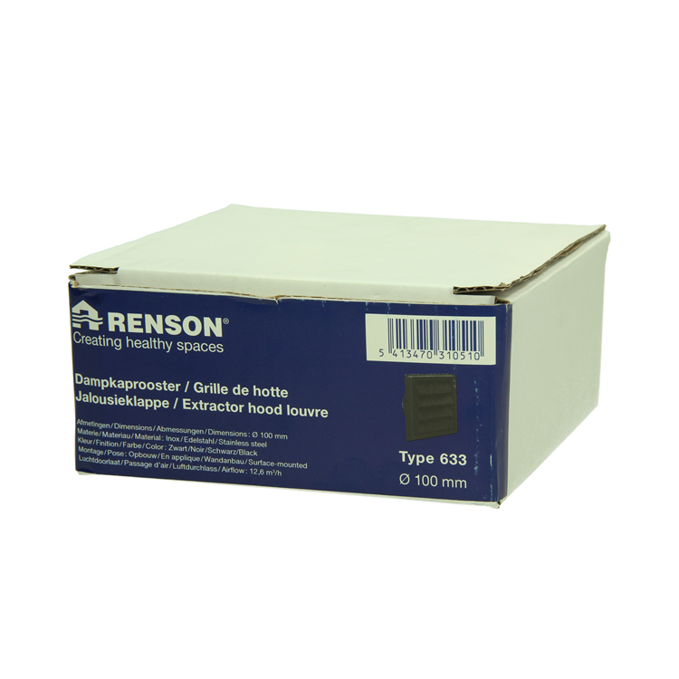 Renson 1069269 - inbouw dampkaprooster 633 inox zwart (dia 100) | 2 stuks