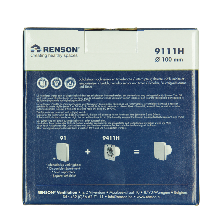 Renson 1069252 - mech.ventil. timer vochtsensor9411h (dia 100) | 2 stuks