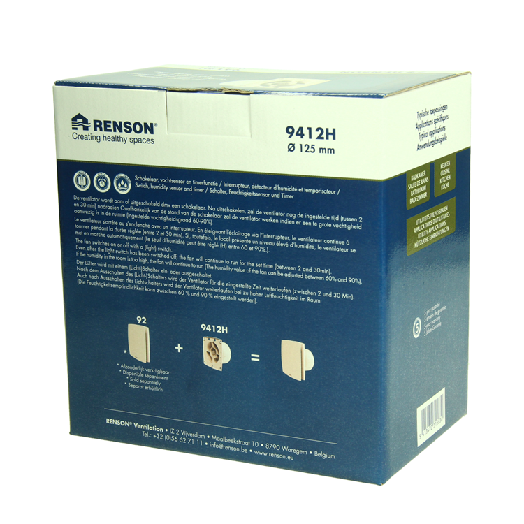 Renson 1069255 - mech.ventil. timer vochtsensor9412h (dia 125) | 2 stuks