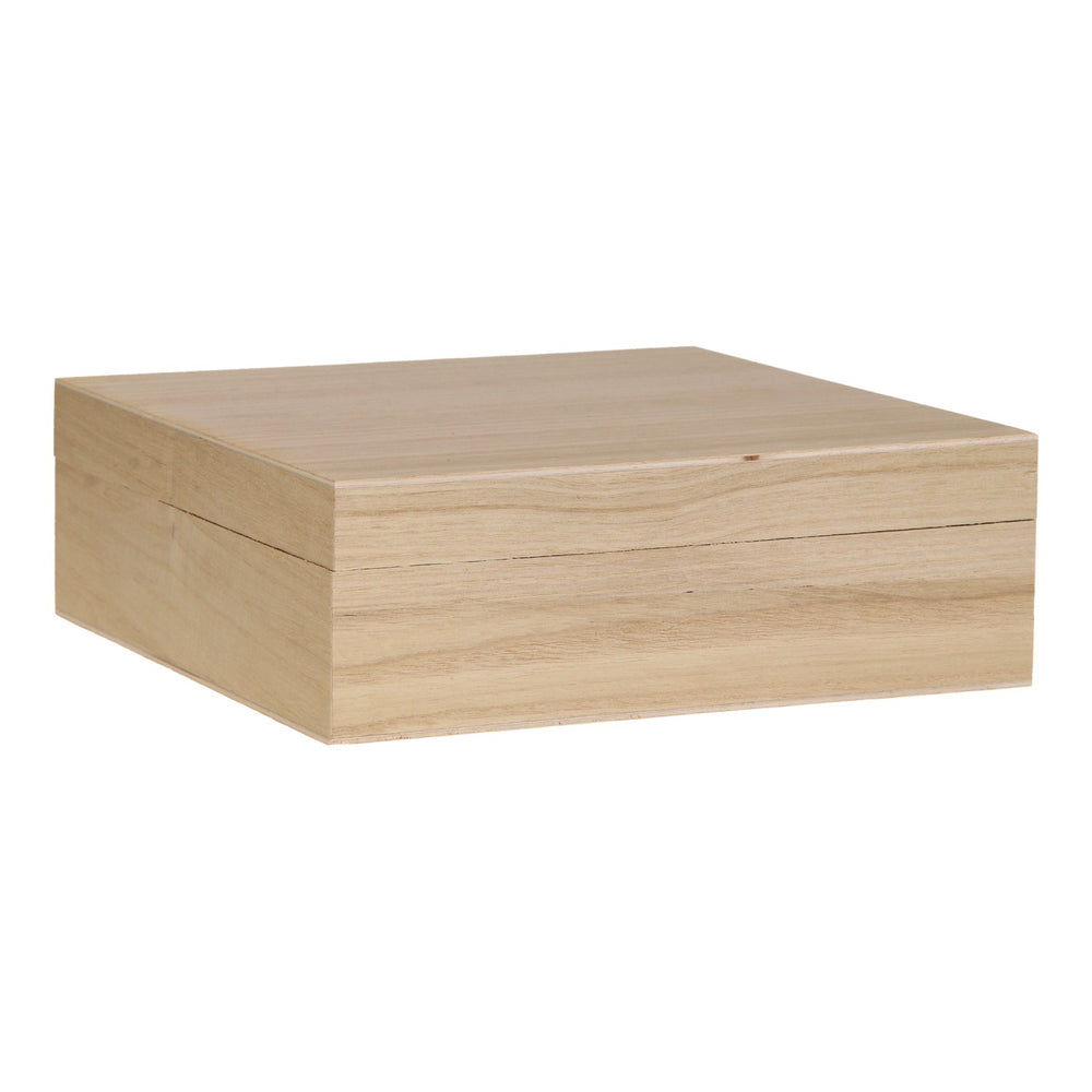 Playwood houten kist vierkant met losse deksel - opbergbox bruin 20x20x5,7 cm.