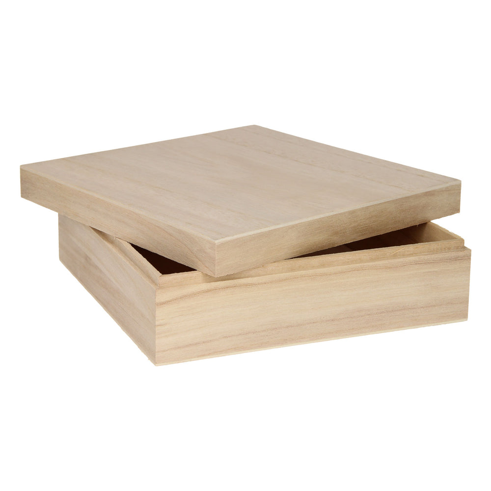 Playwood houten kist vierkant met losse deksel - opbergbox bruin 20x20x5,7 cm.