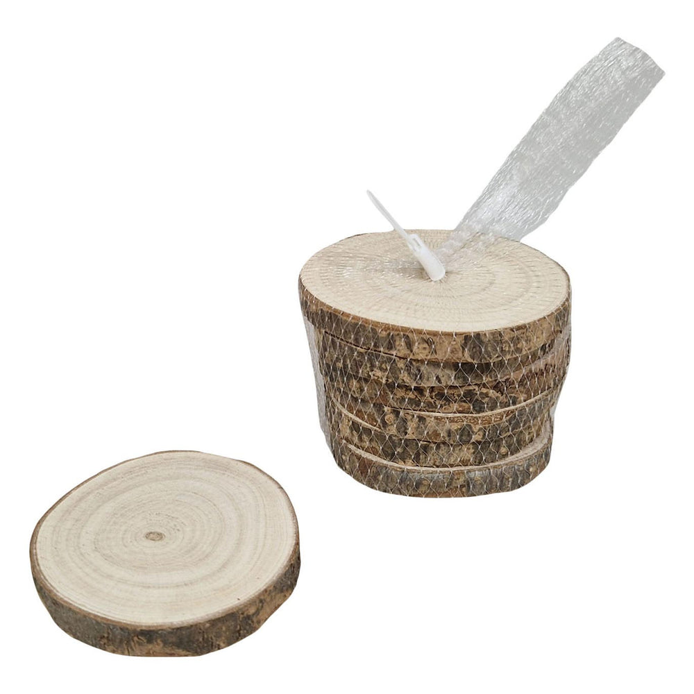 Playwood ronde onderzetter met schors paulownia hout 10cm, 6st.