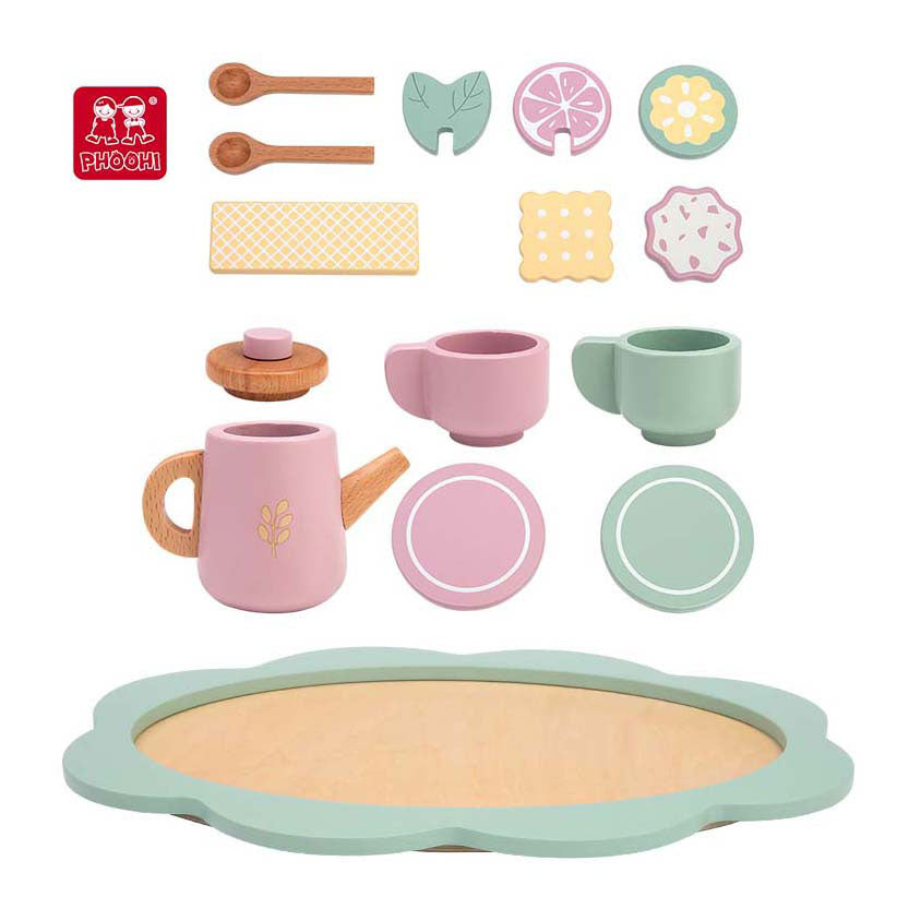 Playwood houten theeservies pastel, 17dlg.