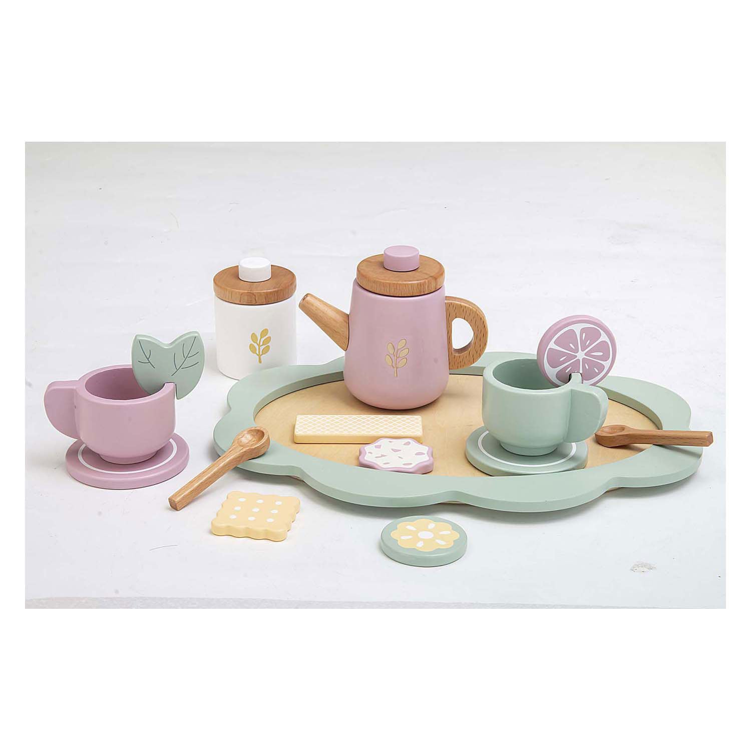 Playwood houten theeservies pastel, 17dlg.