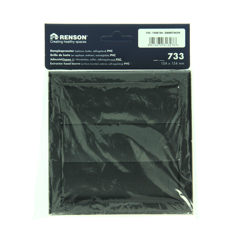 Renson 1069265 - opbouw dampkaprooster pvc 733 (154x154) str 9005 (zwart) | 2 stuks