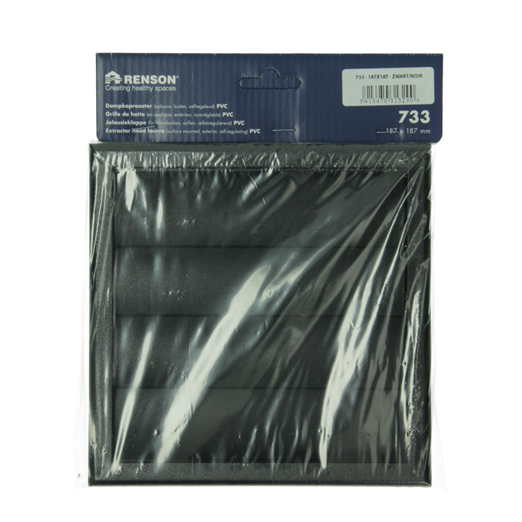 Renson 1069266 - opbouw dampkaprooster pvc 733 (187x187) str 9005 (zwart) | 2 stuks