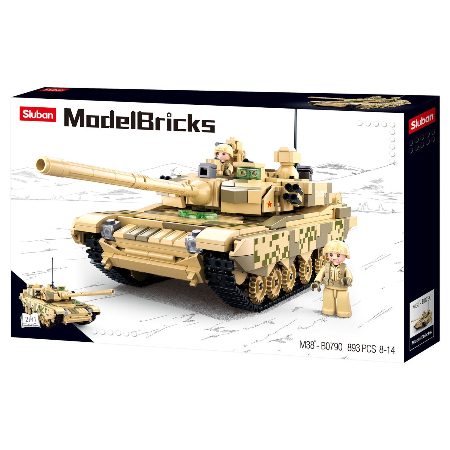 Sluban modelbricks army modern battle tank desert bouwspeelgoed – constructiespeelgoed modelbouw – bouwdoos met 893 bouwstenen – m38-b0790 vanaf 8 jaar