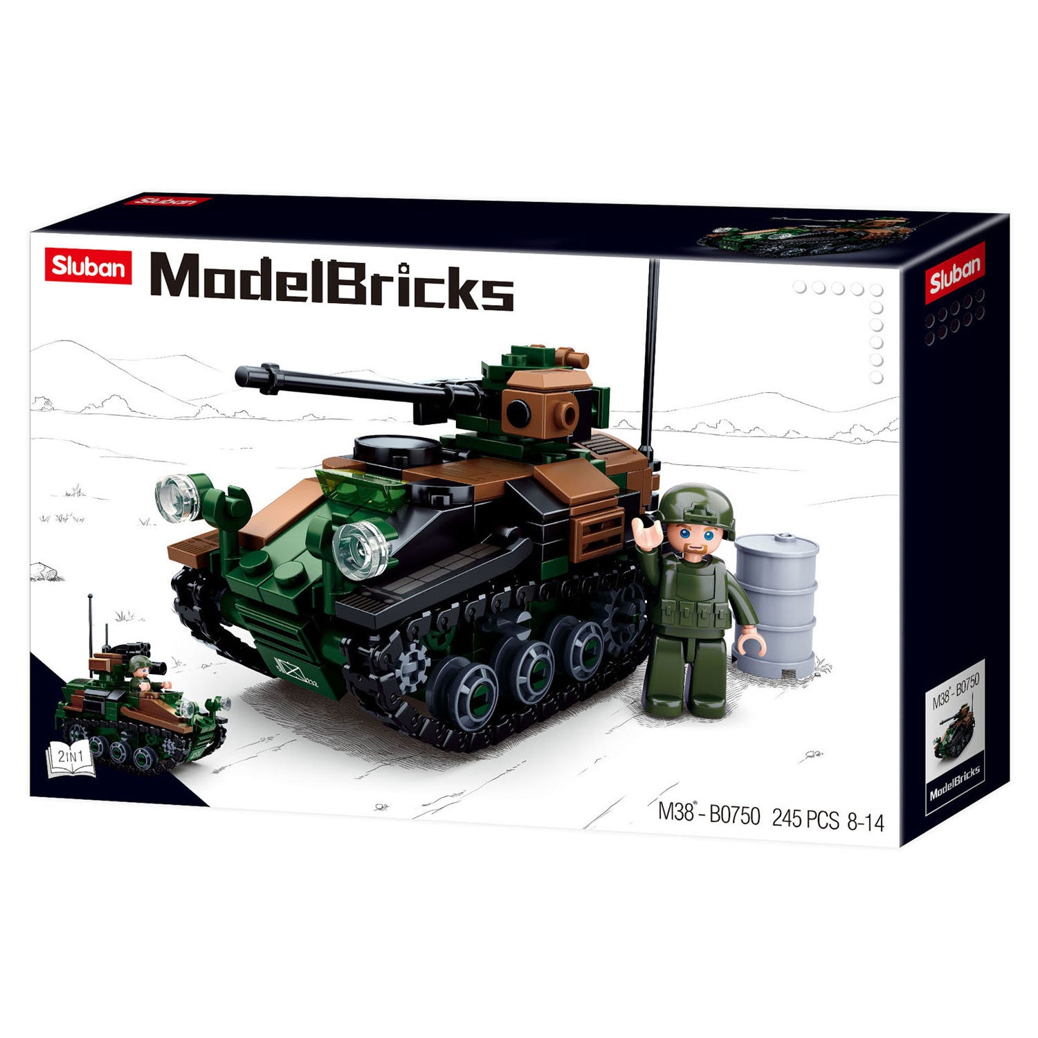 Sluban small tank wiesel awc bouwspeelgoed kinderen vanaf 8 jaar – constructiespeelgoed modelbouw – bouwdoos met 245 bouwstenen – m38-b0750