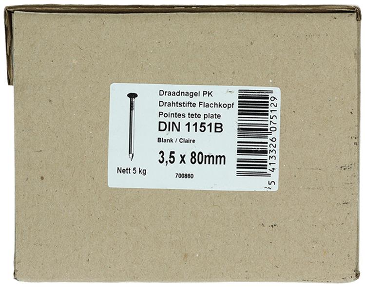 1015650 - doos 5 kg. nagels platte kop 3,5x80 mm | 3 stuks