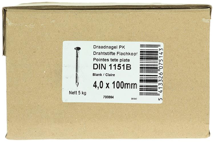 1015652 - doos 5 kg. nagels platte kop 4,0x100 mm | 3 stuks
