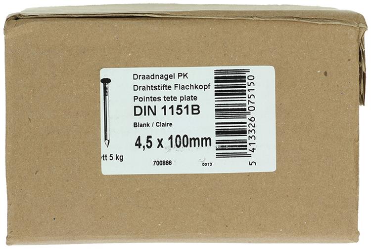 1015653 - doos 5 kg. nagels platte kop 4,5x100 mm | 3 stuks