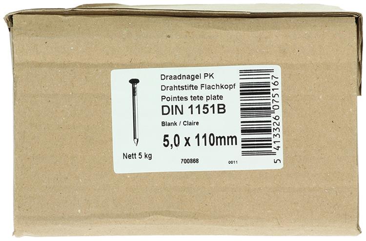 1015654 - doos 5 kg. nagels platte kop 5,0x110 mm | 3 stuks