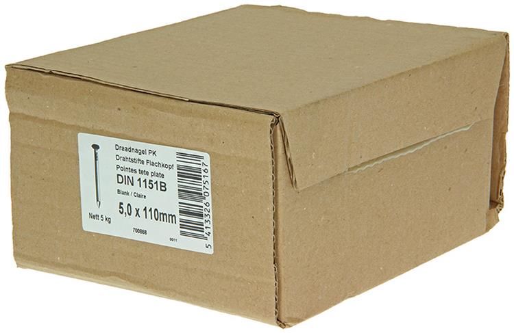 1015654 - doos 5 kg. nagels platte kop 5,0x110 mm | 3 stuks