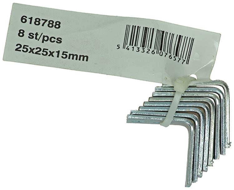 1014297 - 8 geplooide winkelhaken verzinkt 25x25x15mm | 10 stuks