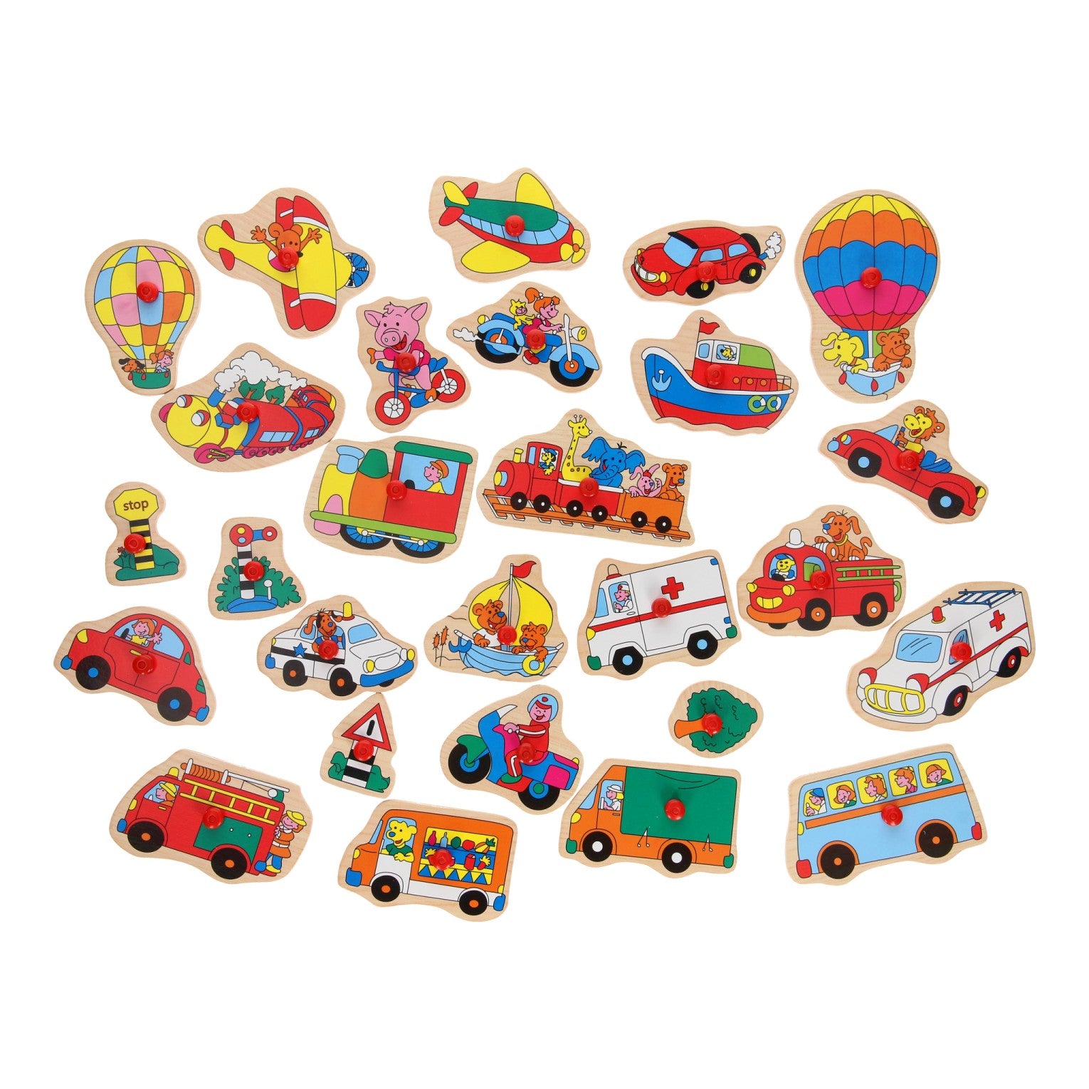 Joueco houten nopjespuzzel xl - voertuigen