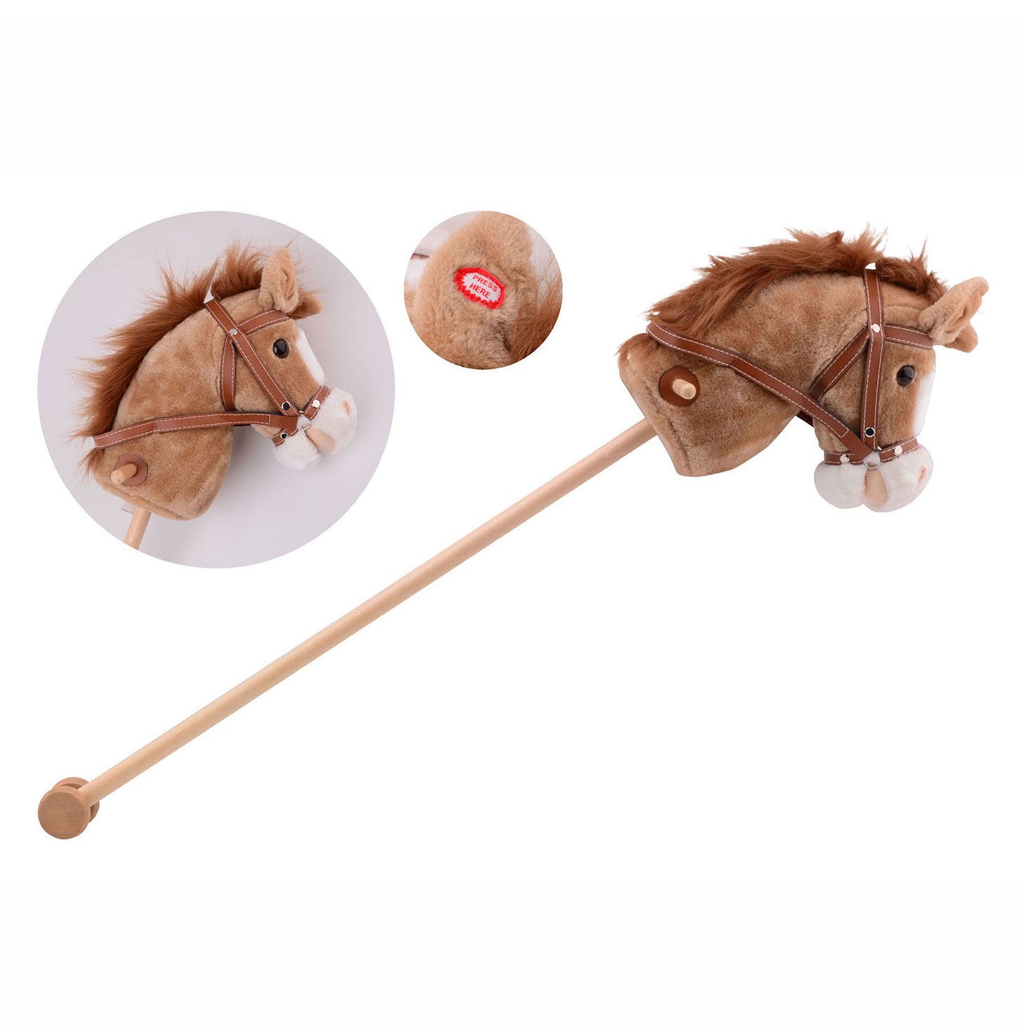 Johntoy stokpaard met geluid, 3 kleuren assorti.