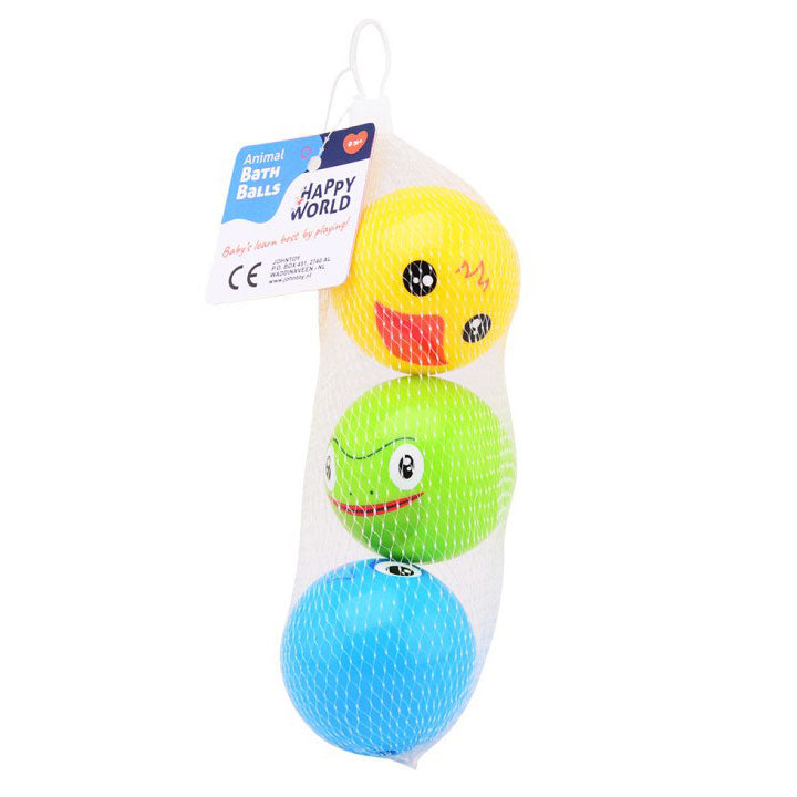 Johntoy happy world dieren bad speelballen in net, 3 stuks