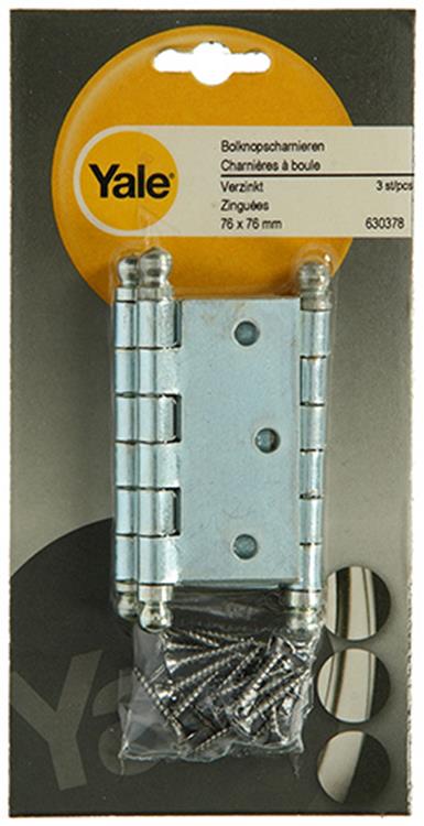 Yale 1019137 - 3 bolknopscharnieren verzinkt 76x76mm | 2 stuks