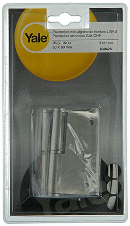 Yale 1019161 - 3 paumellen inox, afger.hoekenlinks 80x80mm | 5 stuks