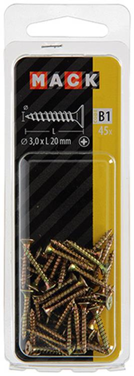Mack 1017217 - spaanplaatschroef vz kop geelverz.45 st 3,0 x 20 mm | 10 stuks