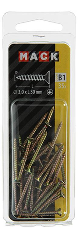 Mack 1017219 - spaanplaatschroef vz kop geelverz.35 st 3,0 x 30 mm | 10 stuks
