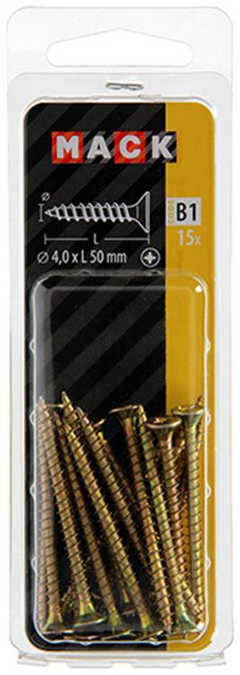 Mack 1017237 - spaanplaatschroef vz kop geelverz.15 st 4,0 x 50 mm | 10 stuks