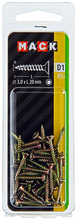 Mack 1017282 - spaanplschr.vzkop-zelfb. geelverz. 45 st 3,0 x 20 mm | 10 stuks