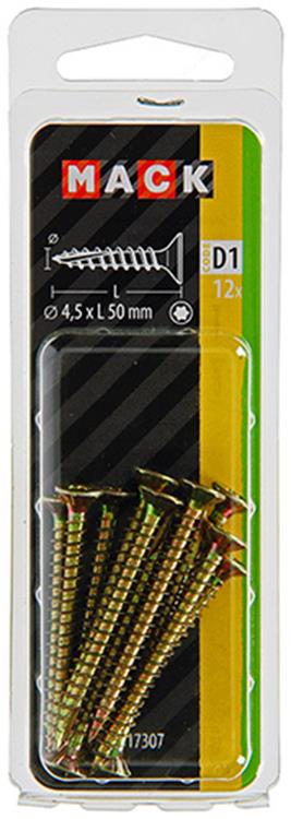 Mack 1017307 - spaanplschr.vzkop-zelfb. geelverz.12 st 4,5 x 50 mm | 10 stuks