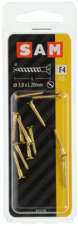 Mack 1019648 - houtschroef verzonken kop messing 12st 3,0 x 20 mm | 10 stuks
