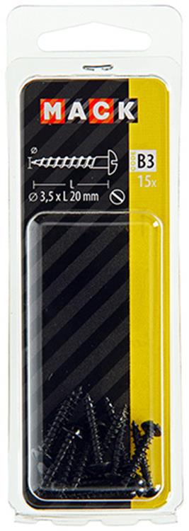 Mack 1017384 - houtschroef bolkop zwart verzinkt 15 st 3,5 x 20 mm | 10 stuks